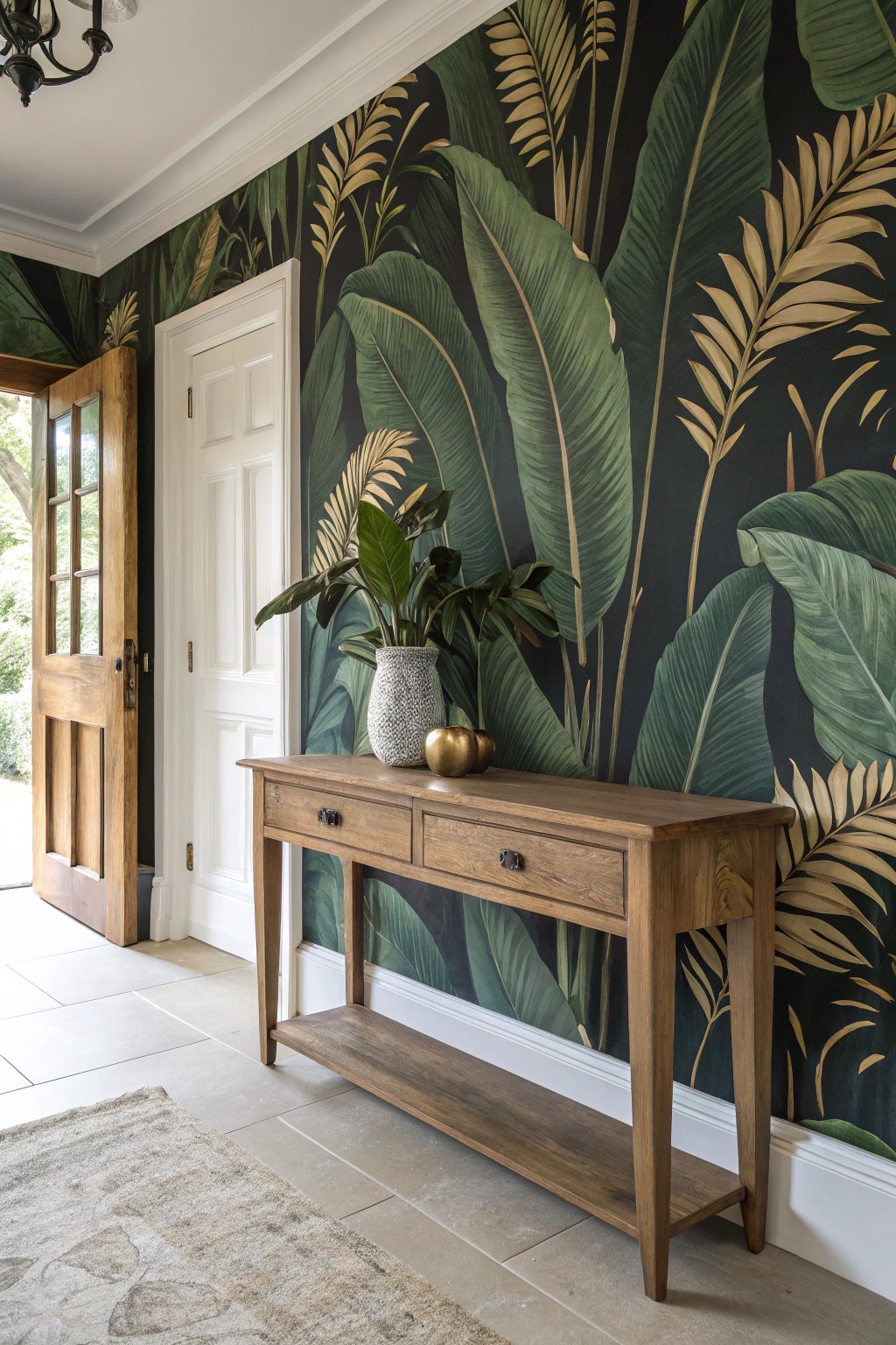 Bold botanical wallpaper: the simple way to make your entryway unforgettable.