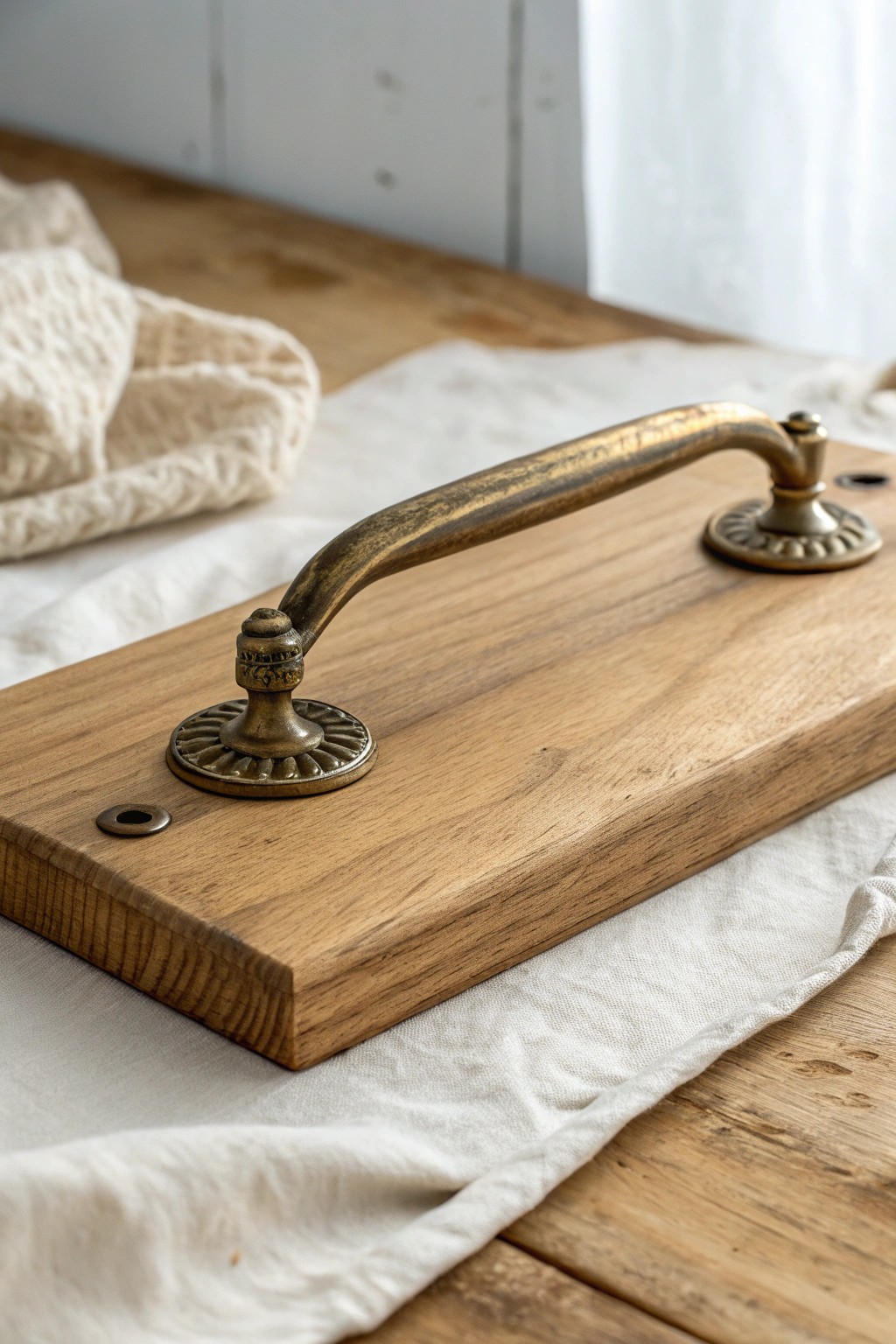 A vintage brass pull—timeless charm for your galley kitchen.