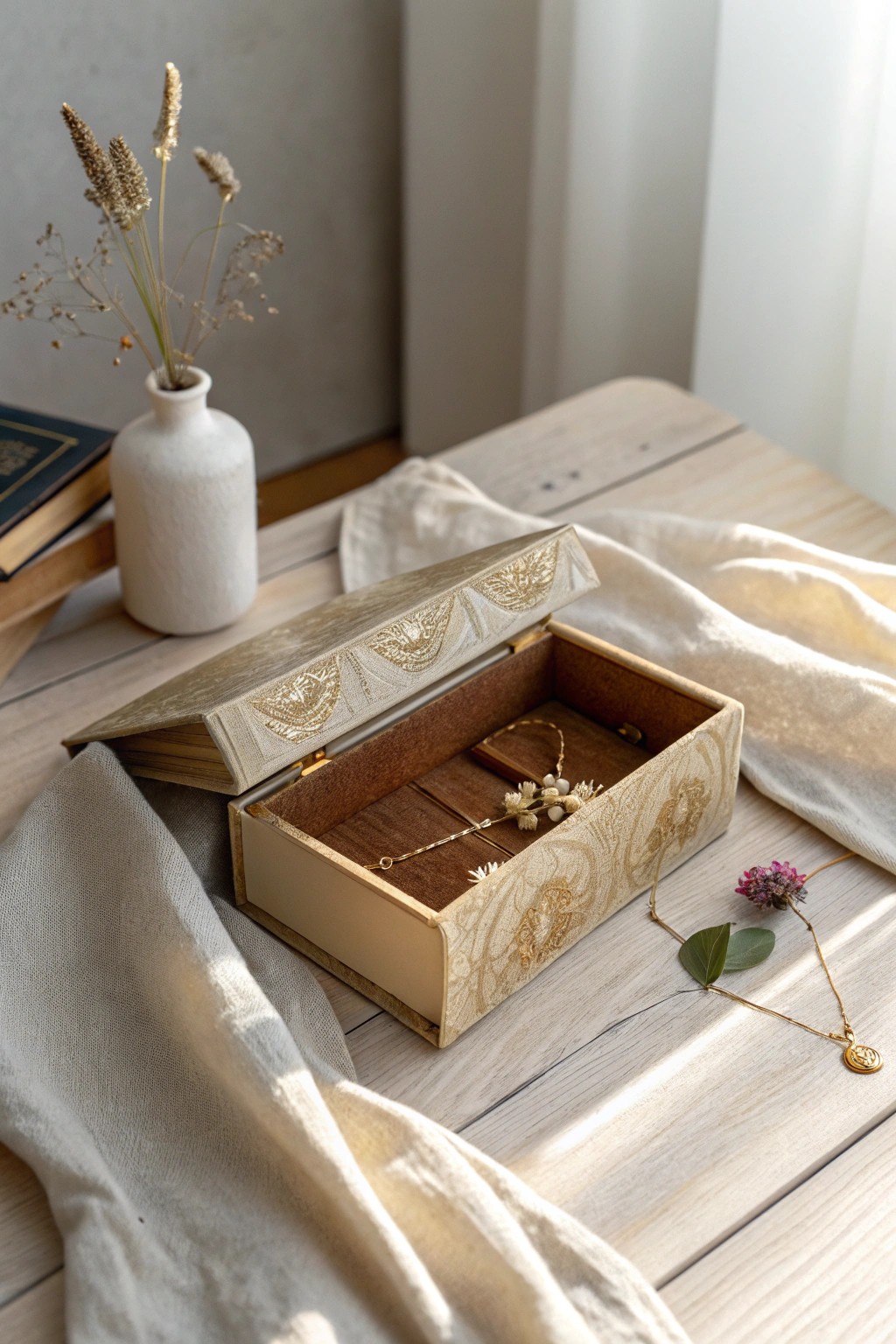 Whimsical secret storage: A vintage book box for hidden treasures.