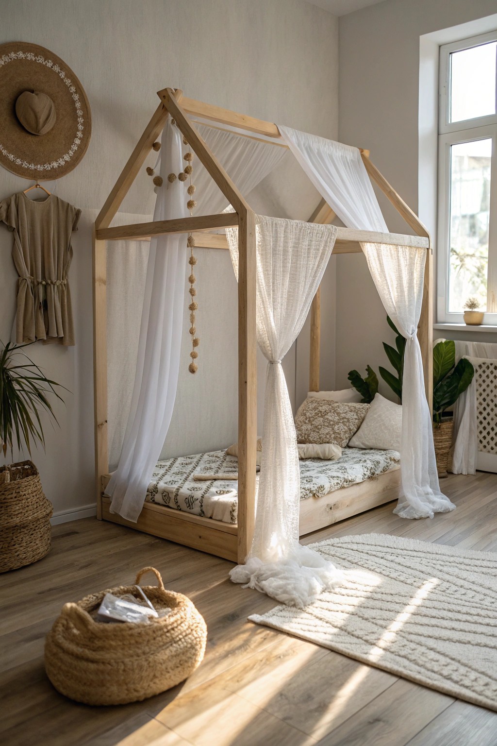 Dreamy simplicity: a handcrafted canopy bed transforms bedtime into a magical retreat.