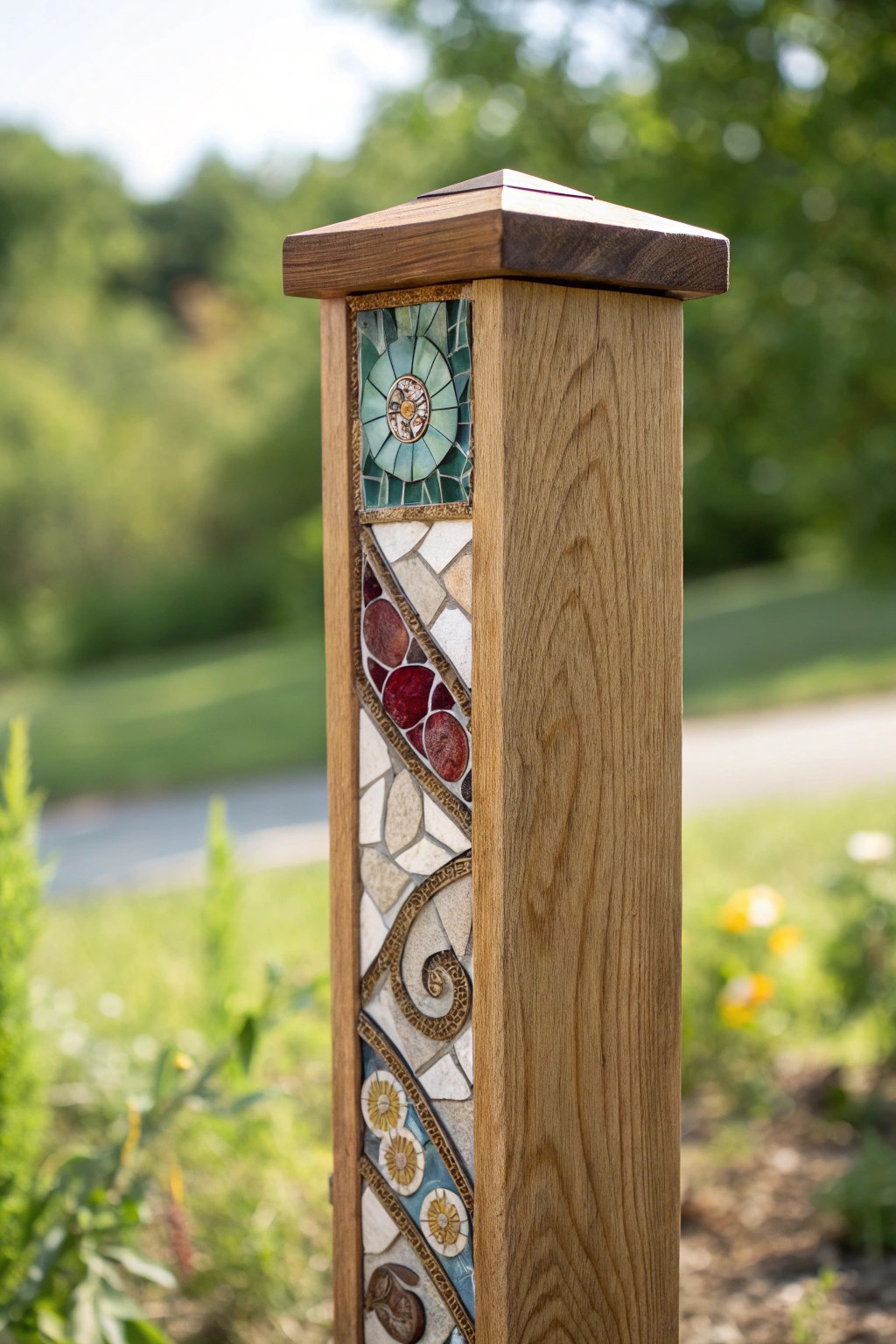 Bring color and artistry to your curb with a handcrafted mosaic tile mailbox post.