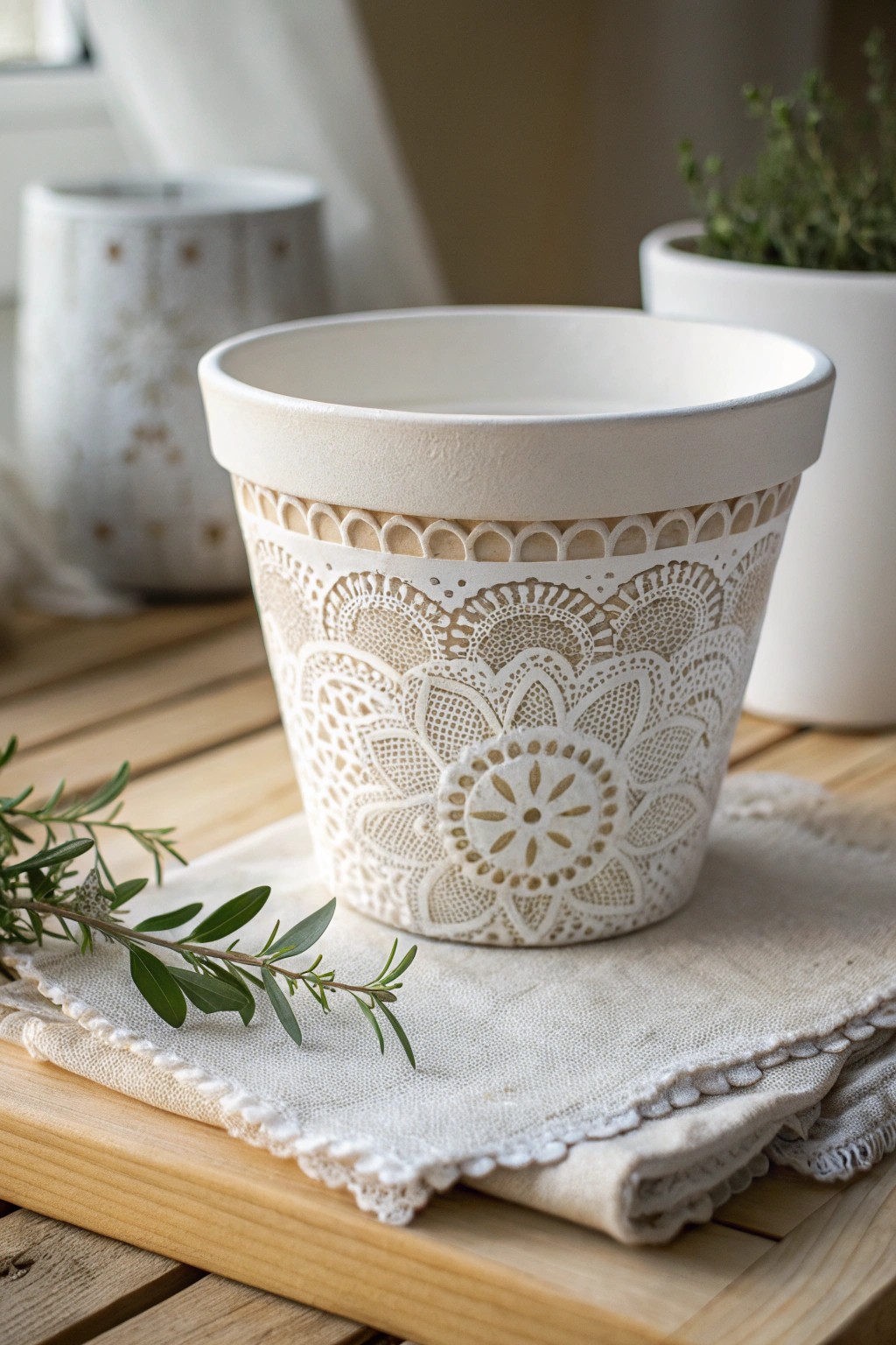 Elevate your pots with a touch of lace—simple, chic, and oh-so-elegant.