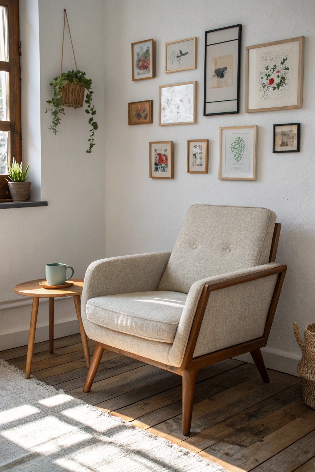 Curate a serene reading nook with a mini art gallery for inspiration.