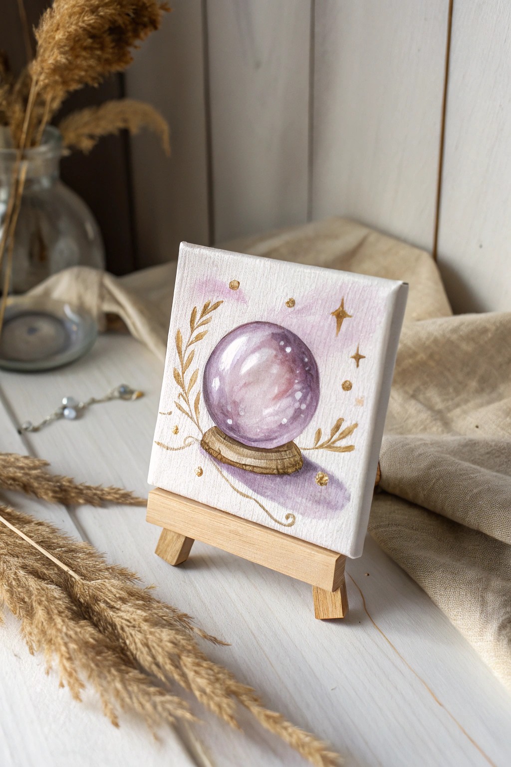 A mystical crystal ball painting—simple, dreamy, and full of boho charm.