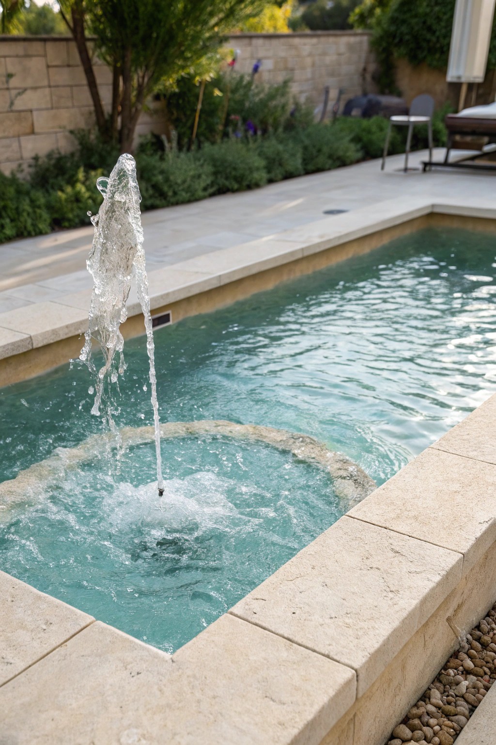 Elevate your small pool with a chic pop-up fountain centerpiece.