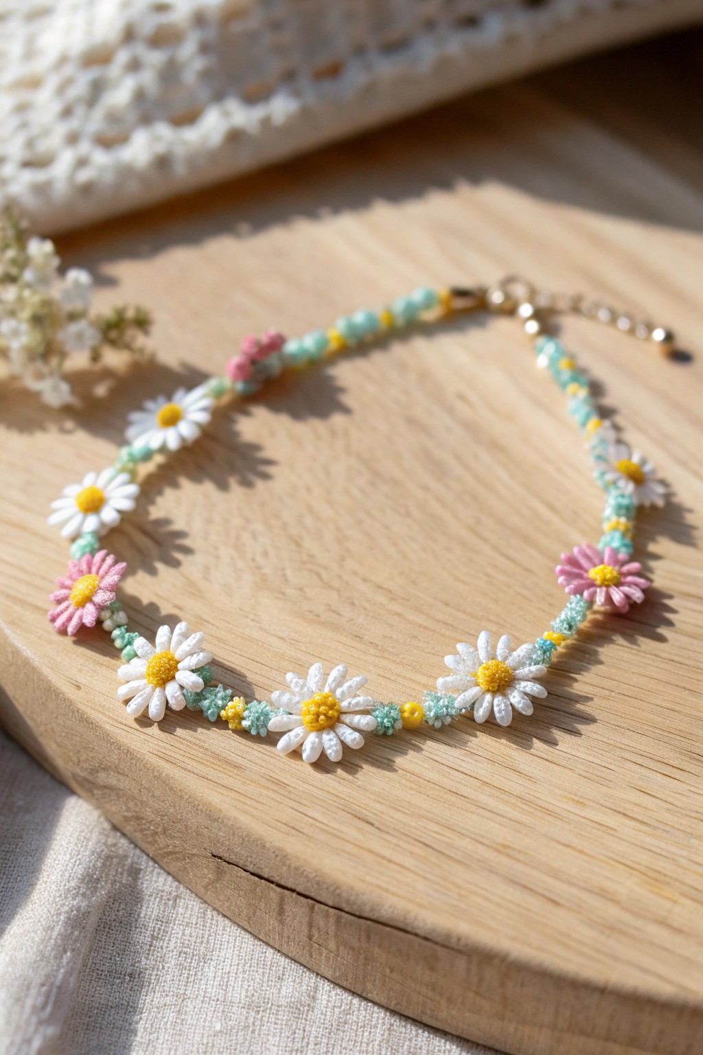 Delicate daisy chain: tiny seed beads, bold colors, and effortless Scandinavian-boho charm.