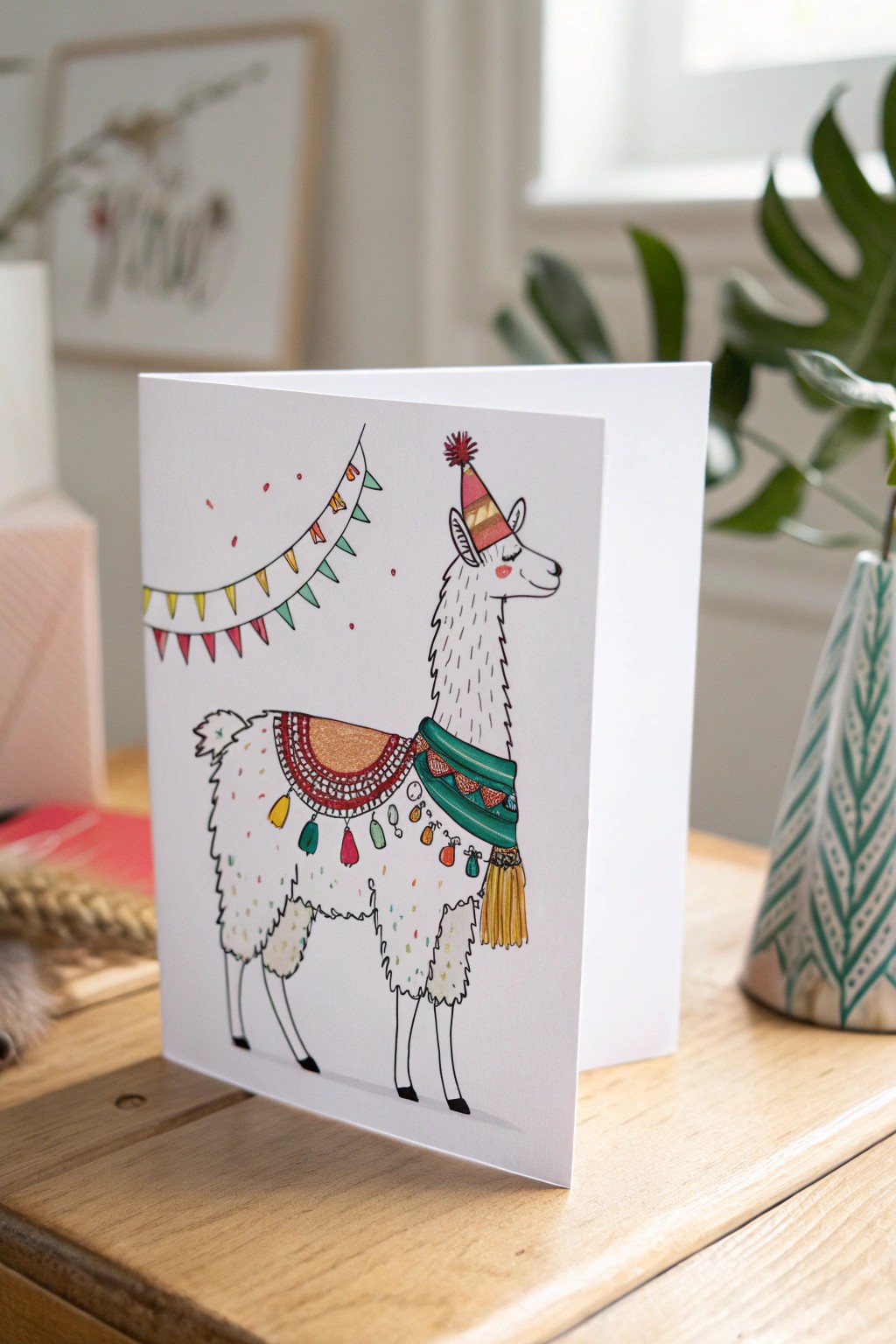 Make mom smile with a charming, hand-illustrated llama birthday card—Scandi style with a boho twist!