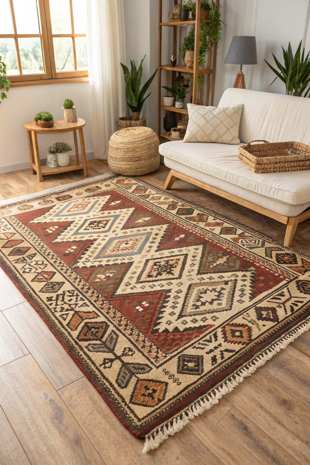 Let a statement rug define your boho-inspired living room.