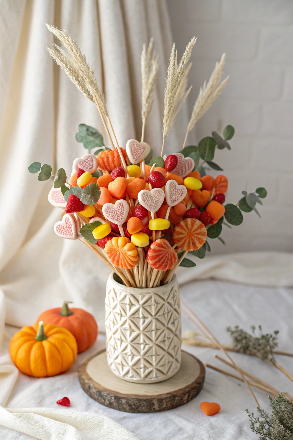 A seasonal candy bouquet: minimal, bold, and beautifully crafted for year-round celebrations.