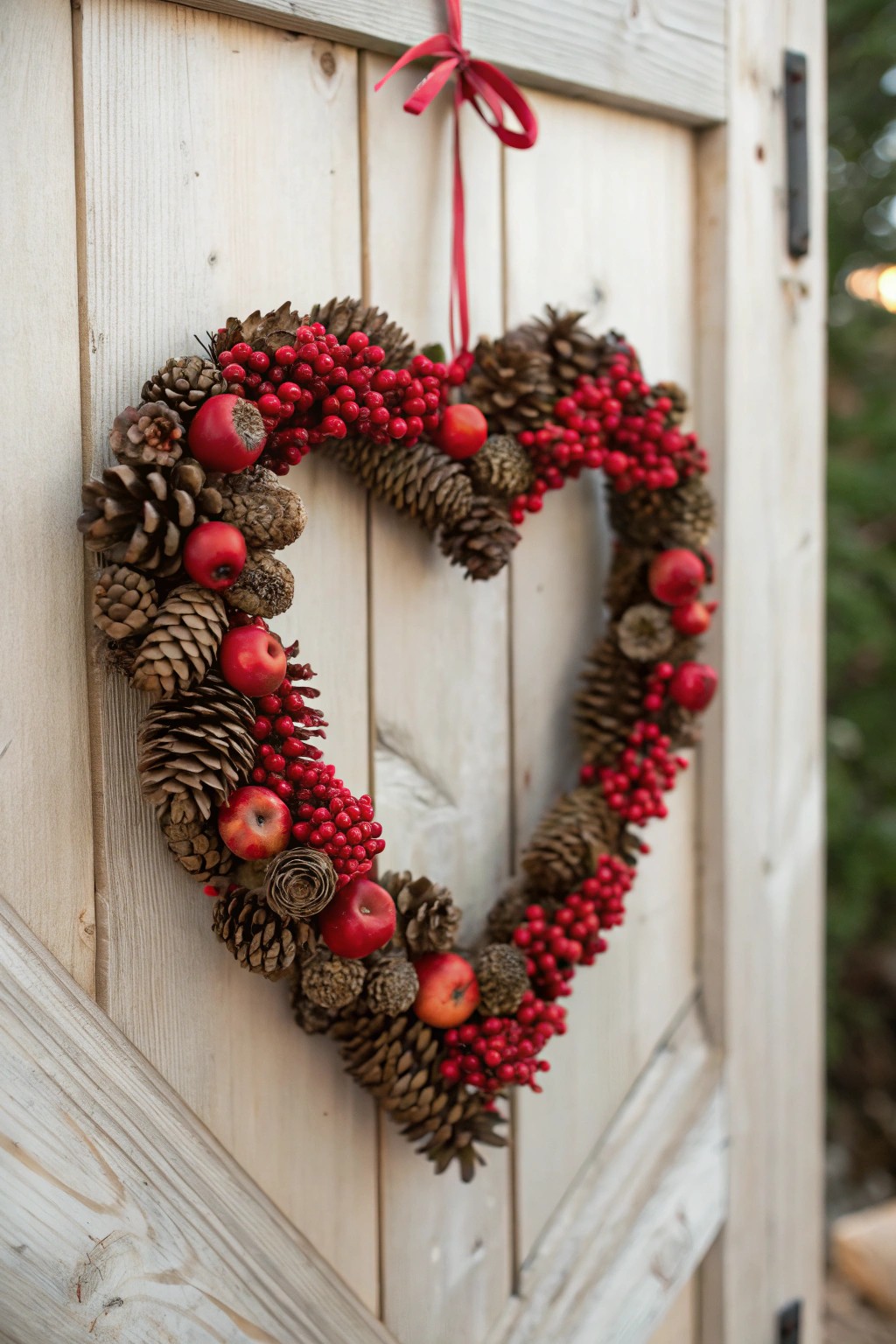 A heart-shaped pinecone & apple wreath—nature’s love letter to Christmas.