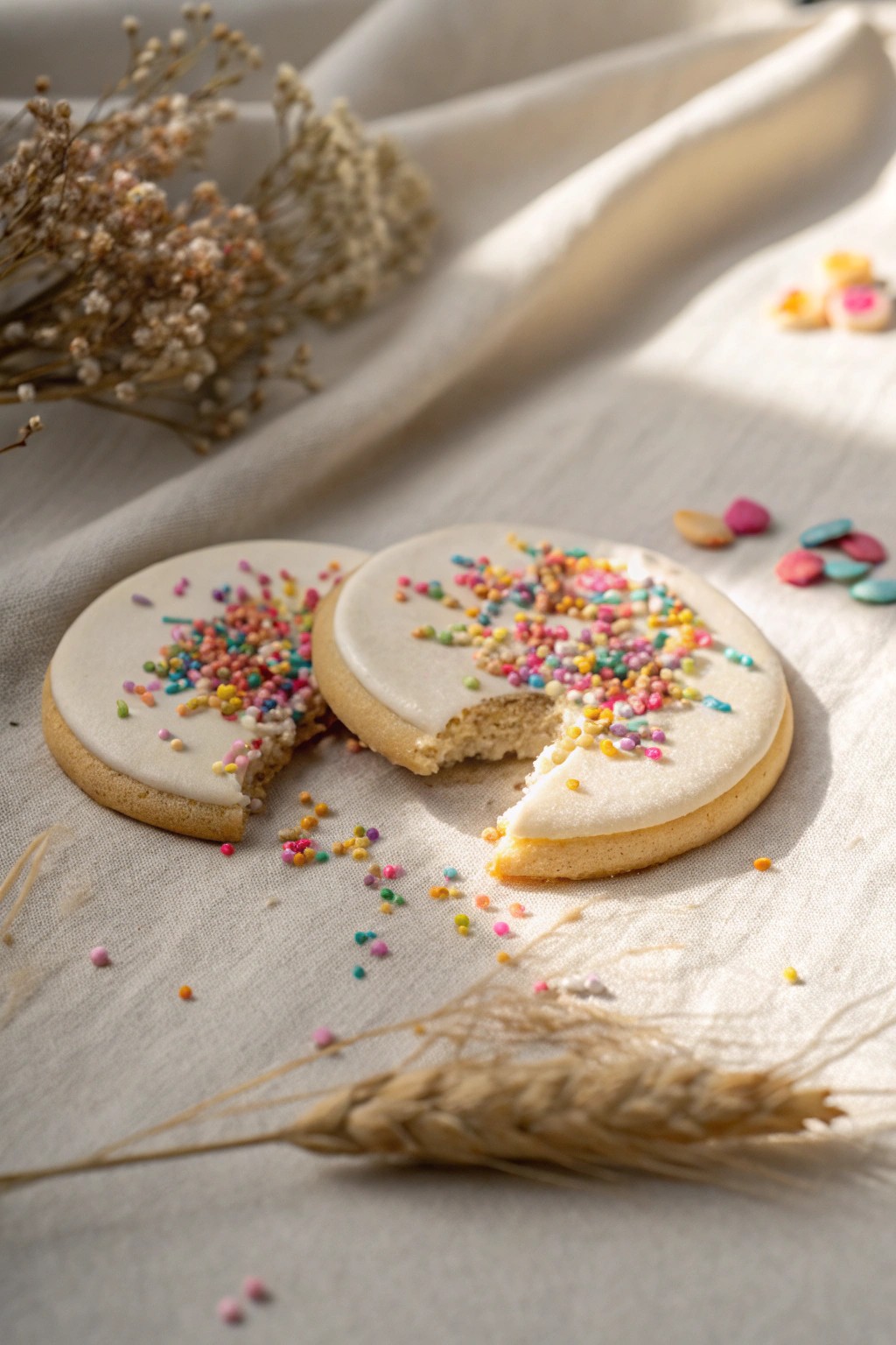 A sweet surprise inside: minimalist cookies with hidden sprinkle centers!