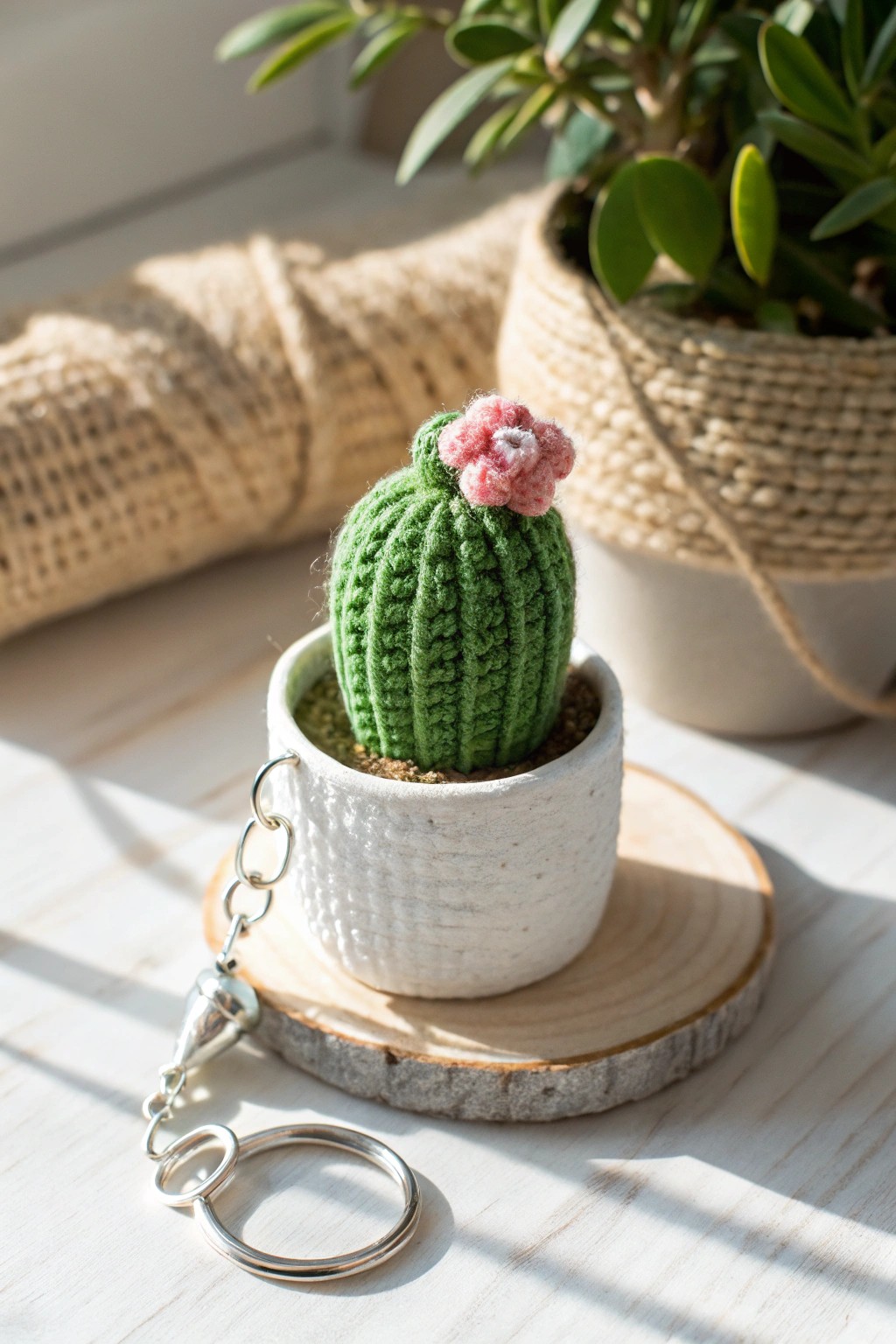 Chic crochet cactus keychain—nature’s charm, no watering needed!
