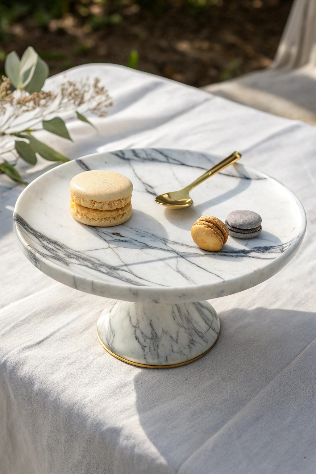 Timeless elegance: marble and gold accents for your dessert table.