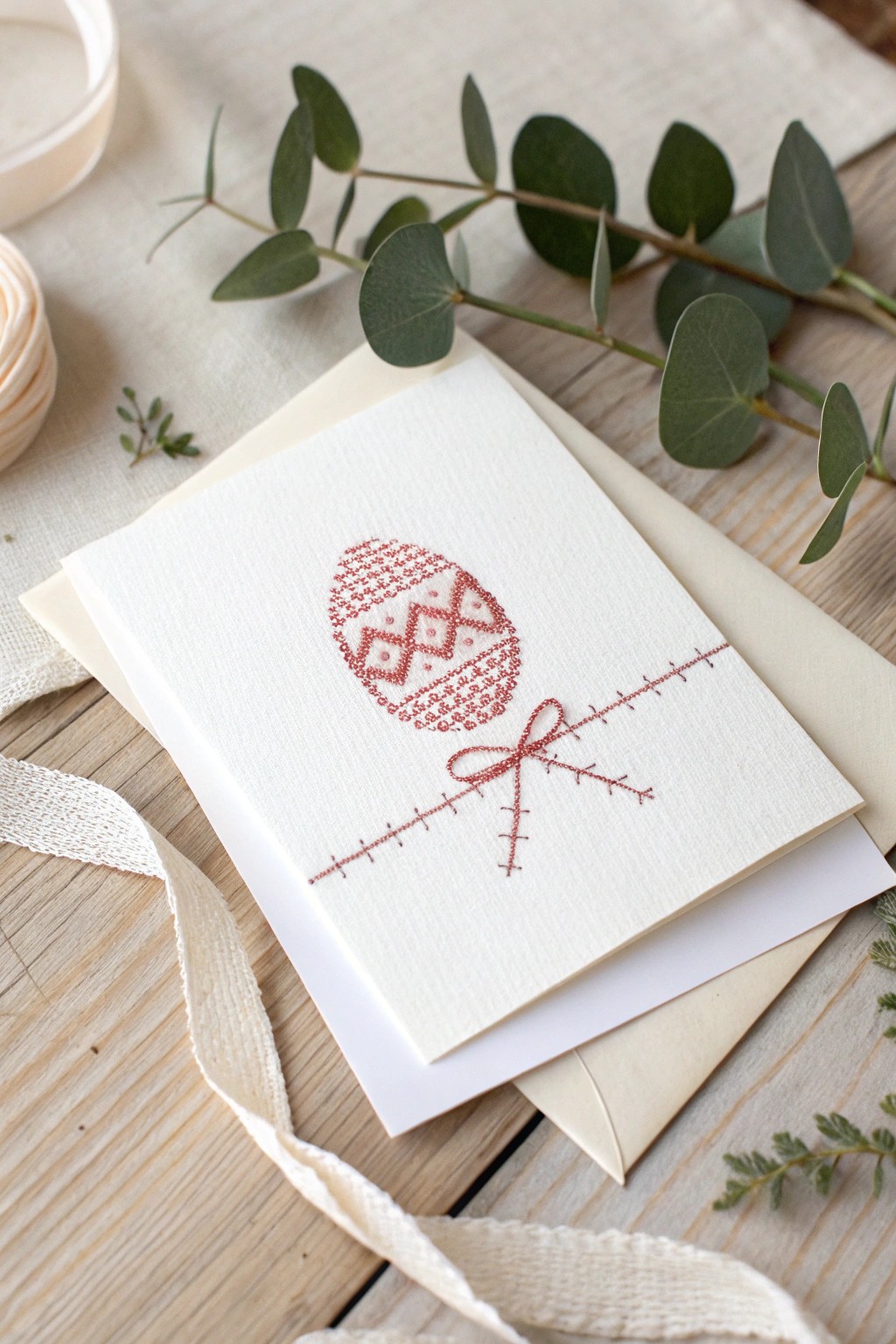 Minimalist Easter magic: a handcrafted cross stitch card with bold, beautiful threads.
