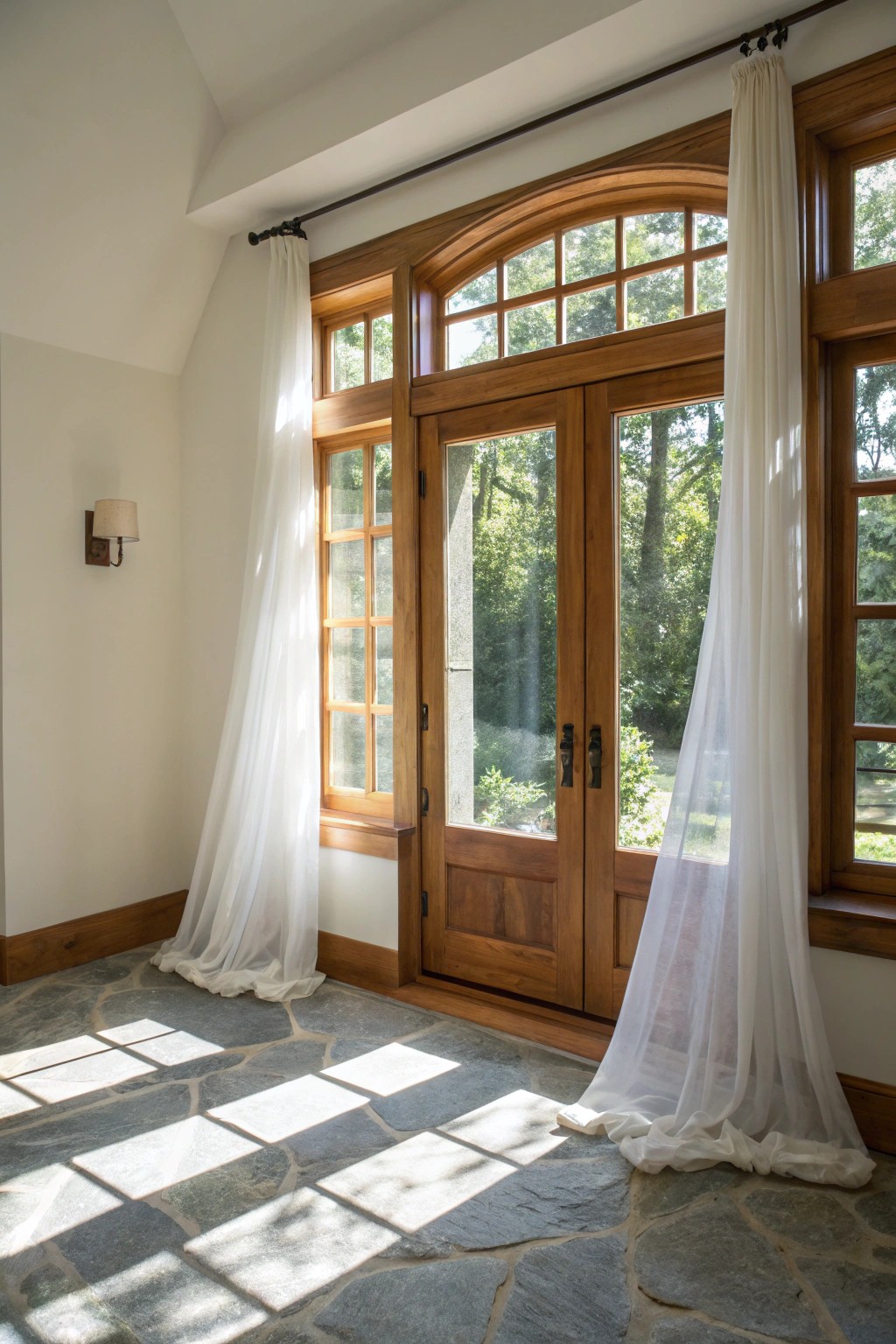 Let the sunrise fill your foyer—minimal window treatments for maximum natural beauty.