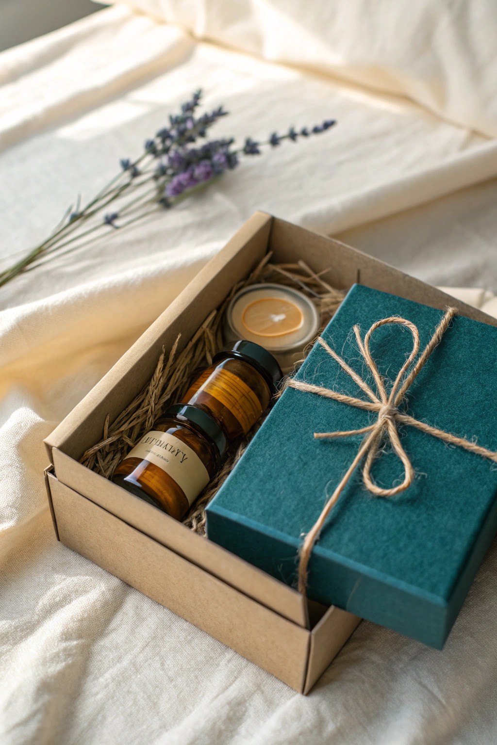 A handcrafted gift box filled with seasonal scent treasures—minimalist beauty with a personal touch.