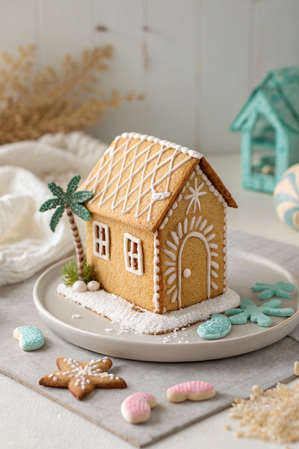 Escape to the tropics with this chic gingerbread beach house—a sweet blend of Scandinavian minimalism and boho beach vibes.