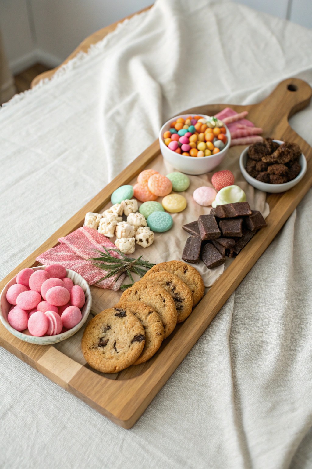 A whimsical candyland board—sweet treats meet handcrafted simplicity.