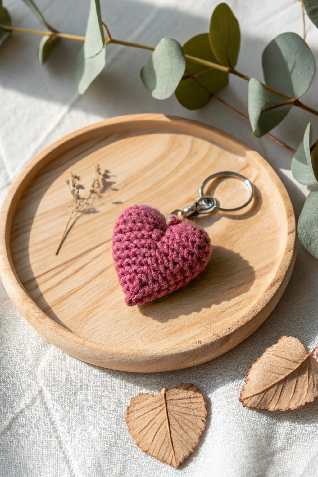Chic & heartfelt: a handcrafted mini knit keychain adds a personal touch to everyday essentials.