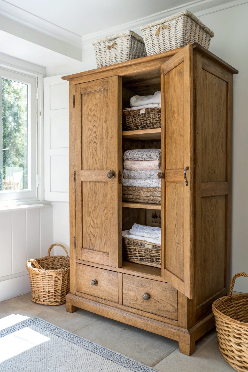 Give your laundry room soul with a repurposed vintage armoire.