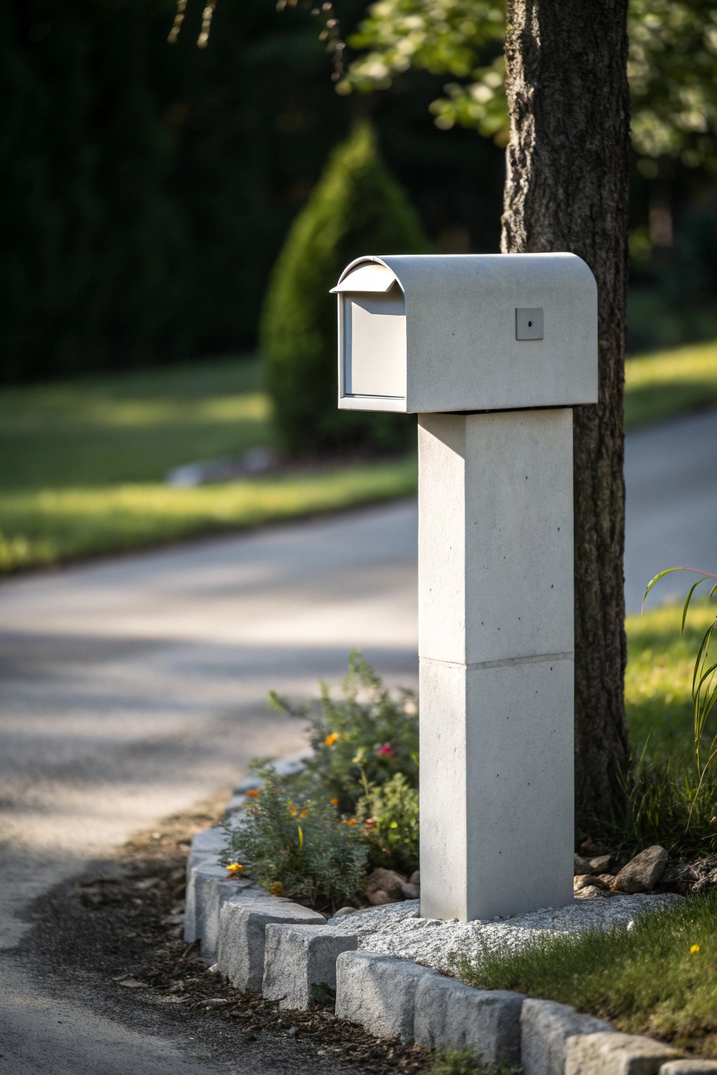 Sleek concrete post for a modern minimalist mailbox.