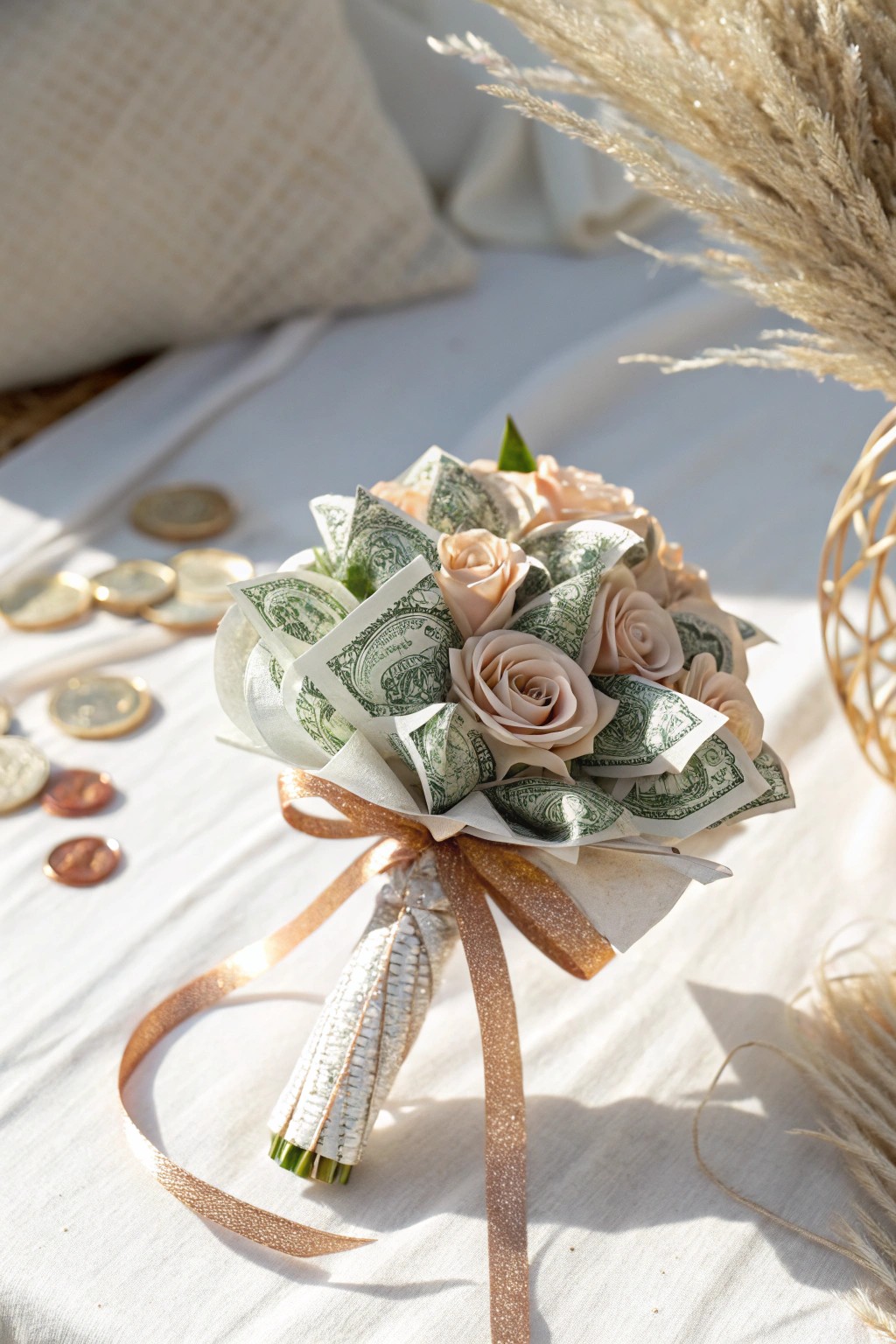 A sparkling money bouquet wrapped in glitter and glam—perfect for unforgettable celebrations.