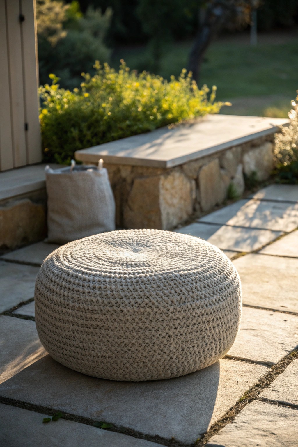 Cozy, flexible pouf seating: stylish comfort for your patio on a budget.