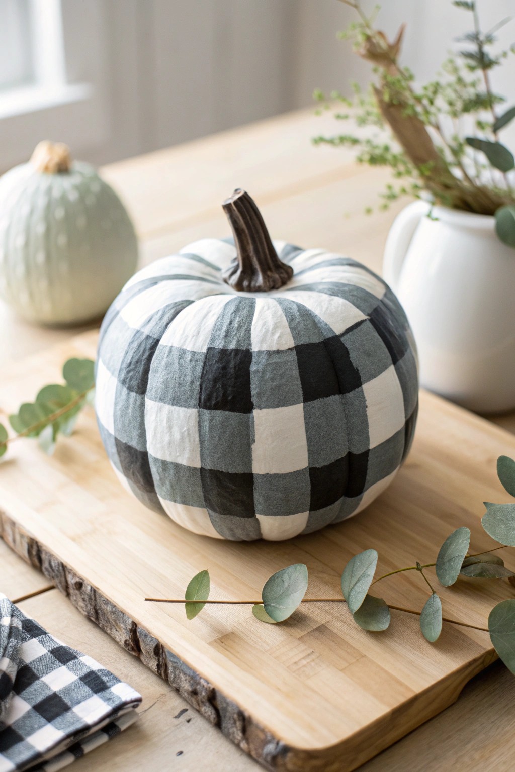 Chalk-painted buffalo check brings playful farmhouse flair to your fall décor.