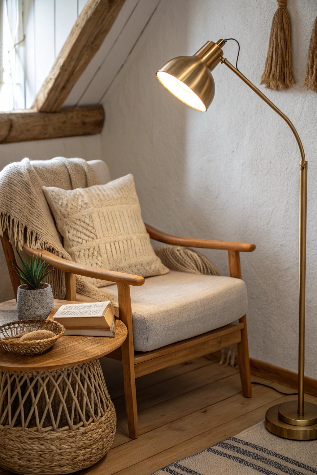 Layered lighting magic: a simple lamp transforms your reading nook into a glowing retreat.