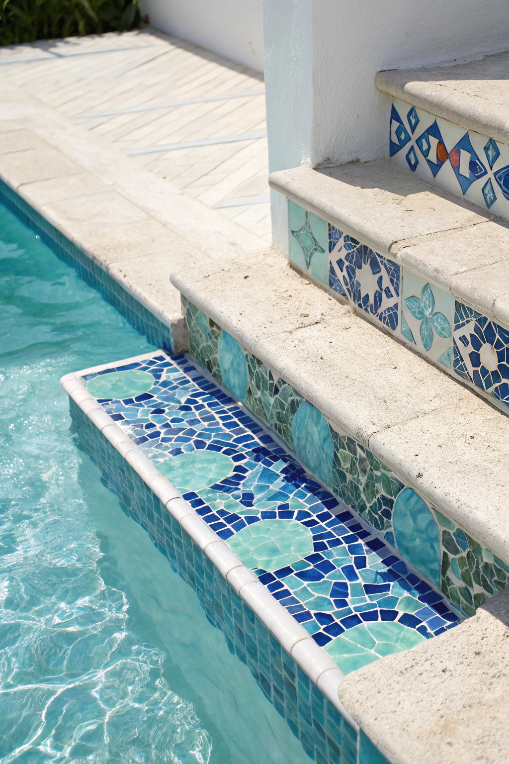 Elevate your pool with handcrafted mosaic tile artistry.