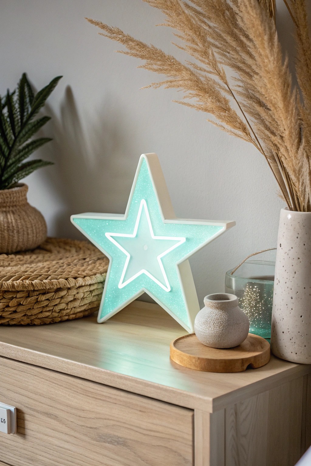 A glowing star sticker brings a touch of magic and minimalist charm to your nightstand.