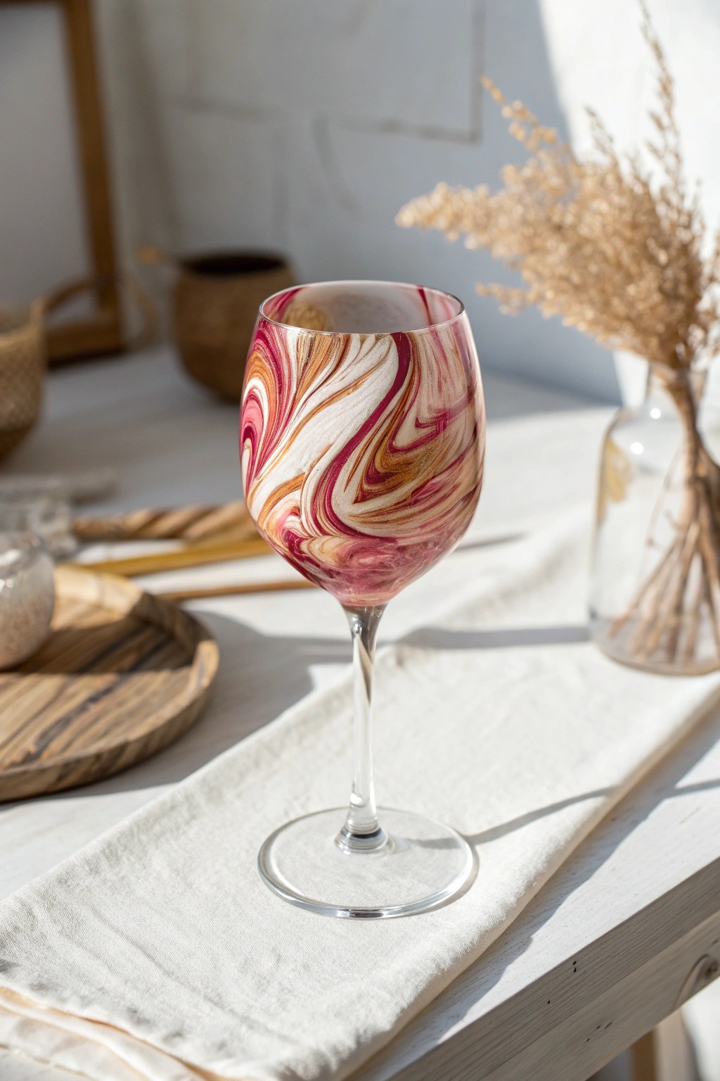Swirl into style: Marbled wine glass magic for your next gathering.