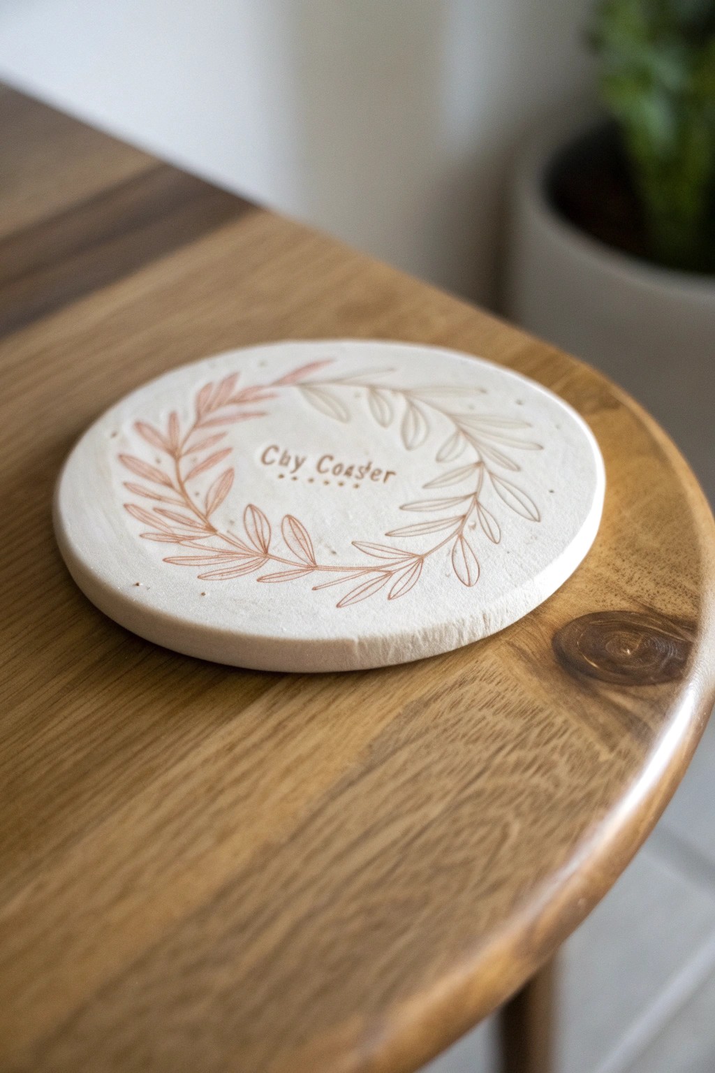 Handcrafted clay coaster: a simple, personalized touch for your table.