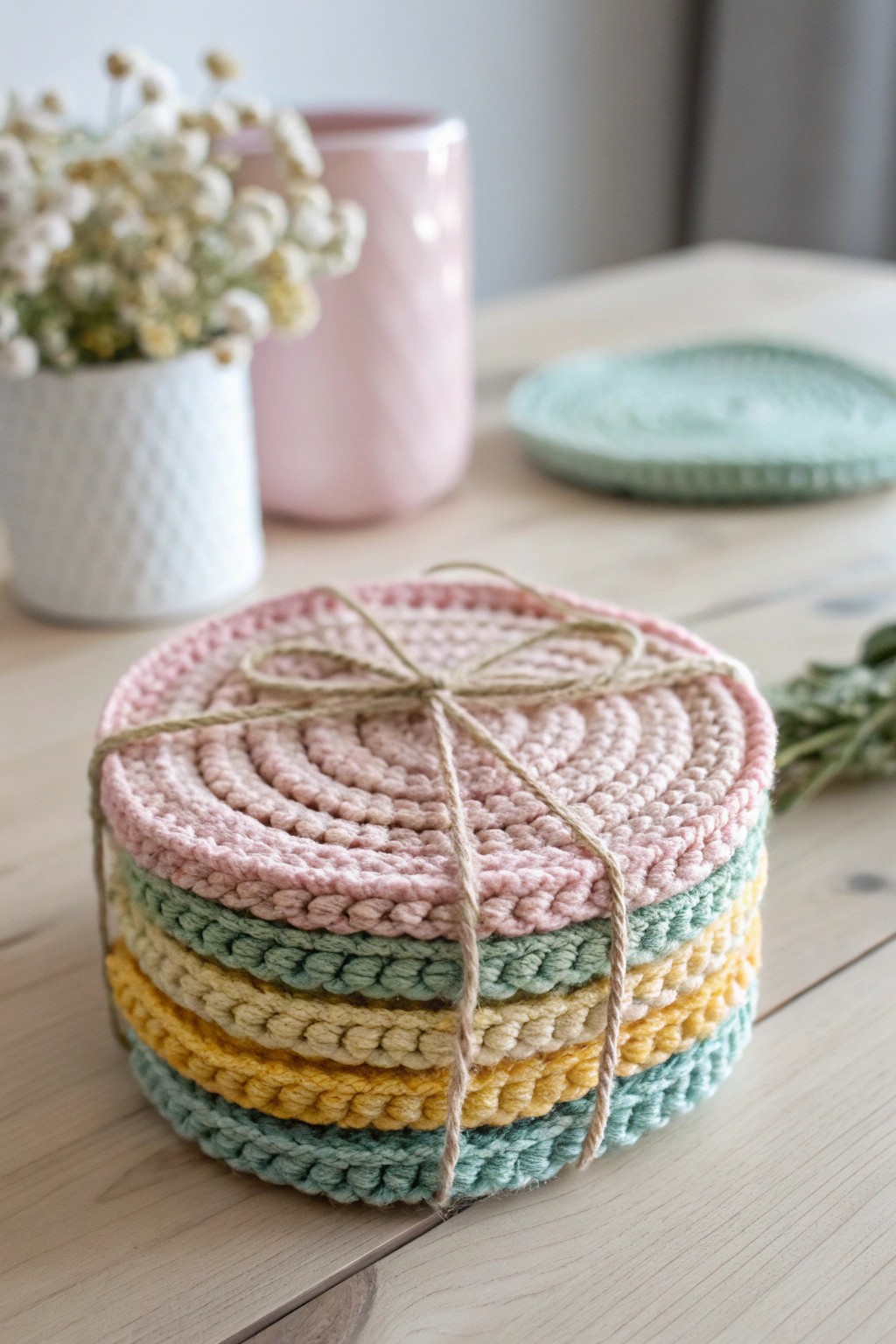 Handmade crochet coasters: a pop of color and craftsmanship for your table.