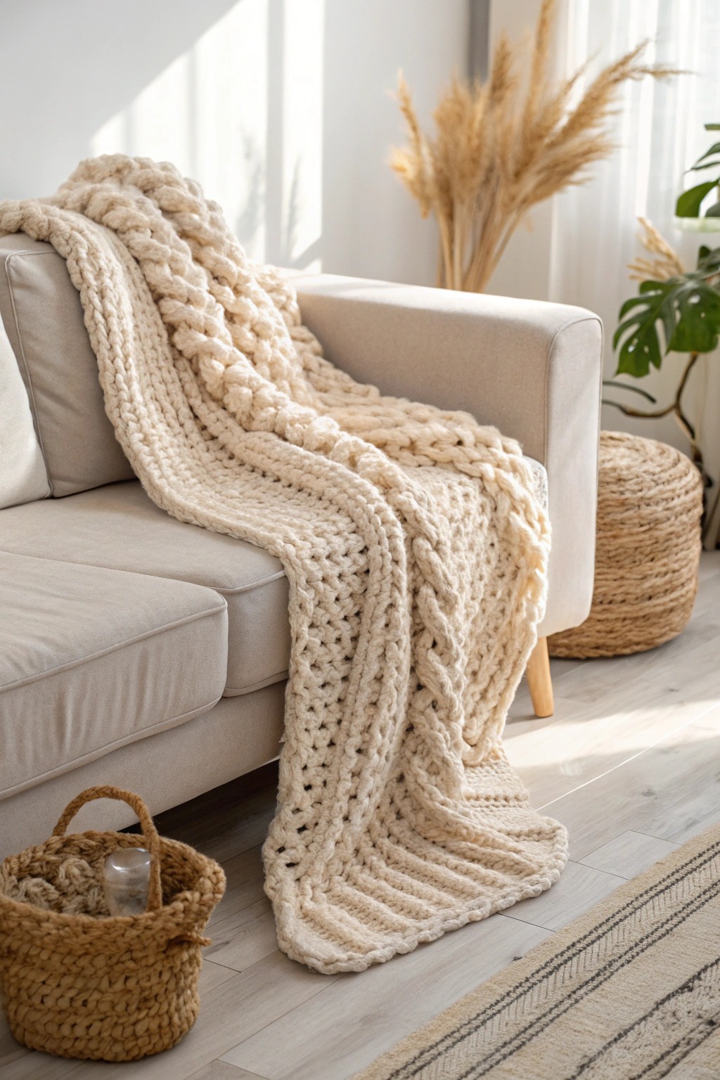 Wrap yourself in the simple luxury of a hand-crocheted chunky throw.