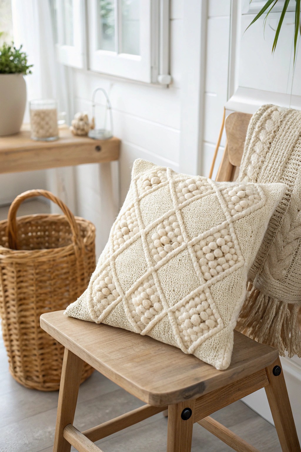 Handmade texture, timeless style: elevate your space with a crocheted pillow cover.