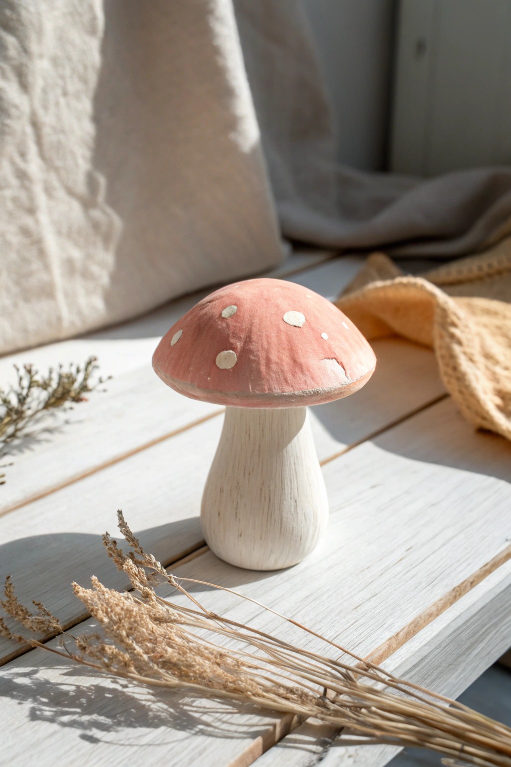 Bring storybook charm to your space with a handcrafted clay mushroom.