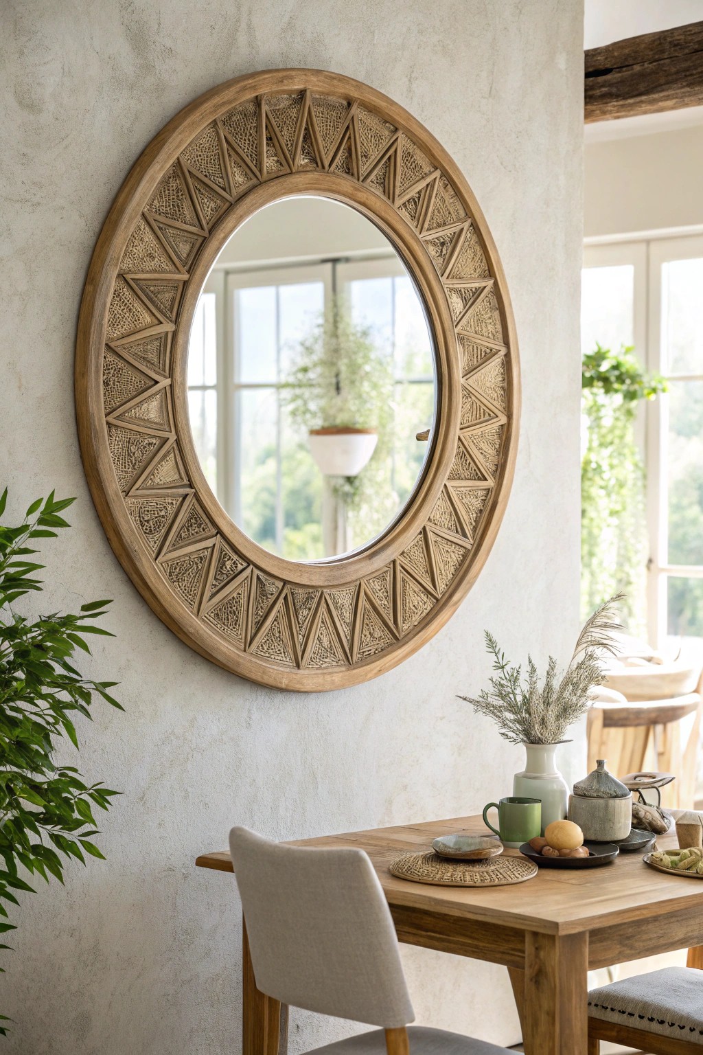 Elevate your dining space with a stunning handcrafted statement mirror.