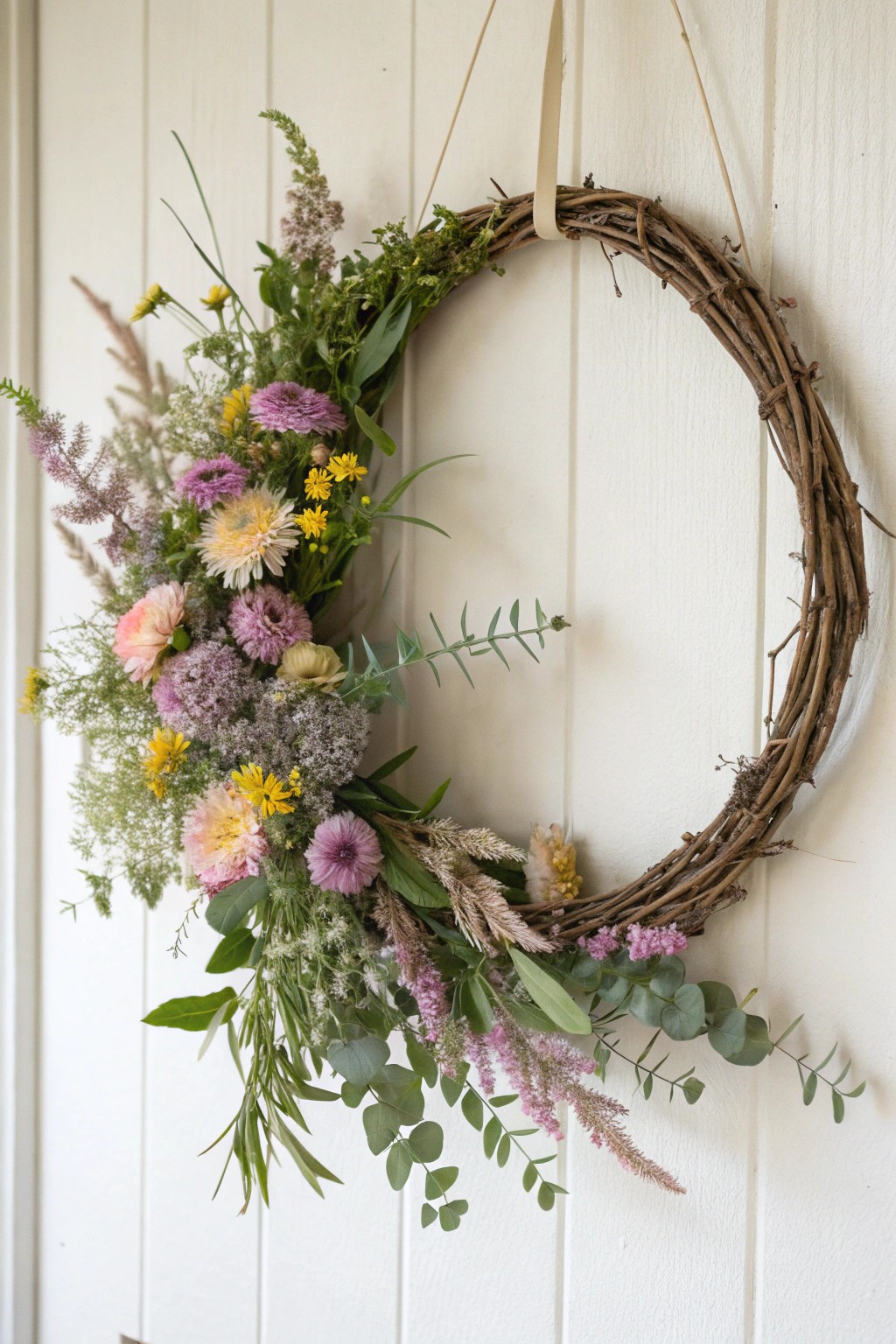 Wildflower dream: a handmade wreath brings a touch of Scandinavian simplicity and natural beauty to your home.