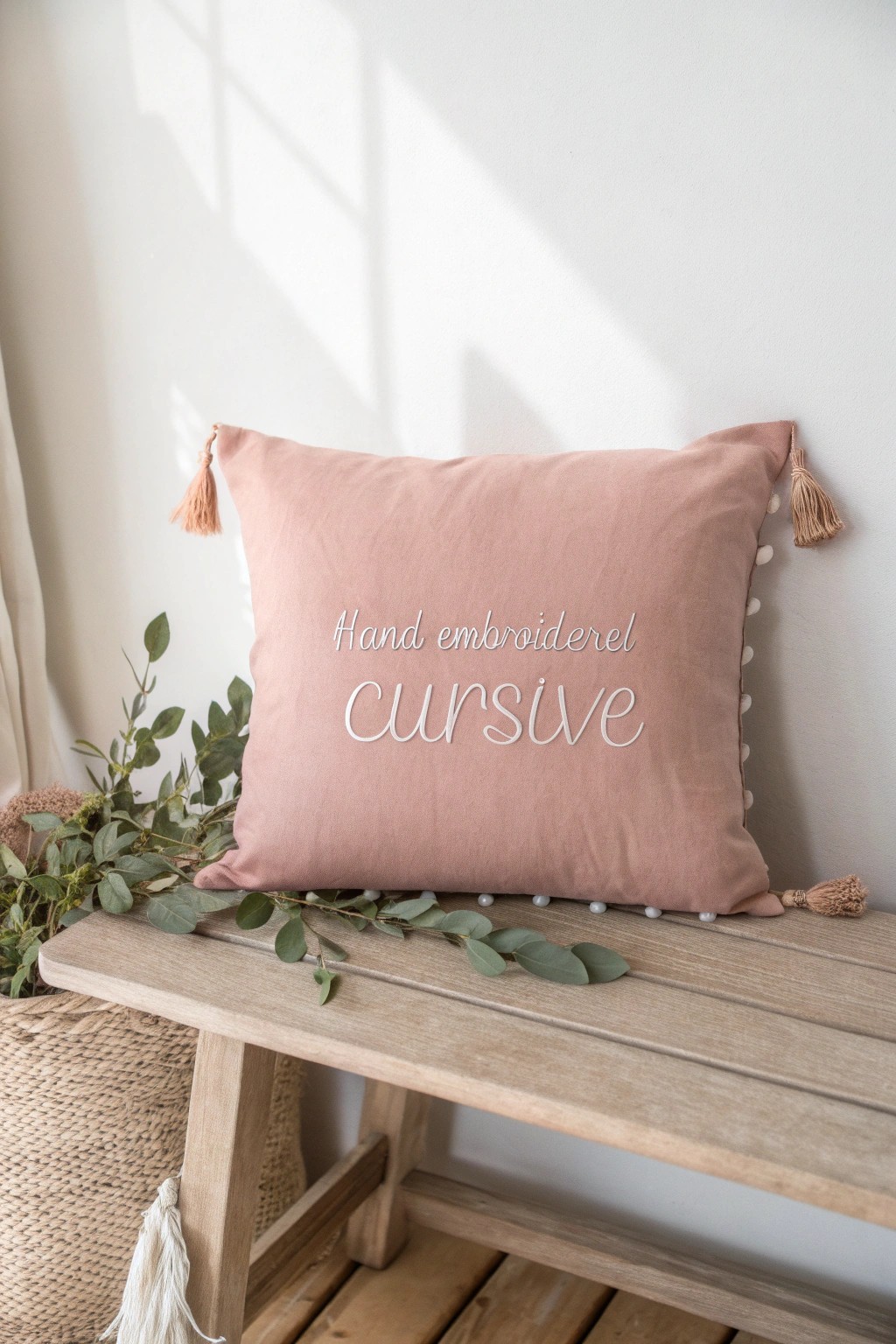A beautifully hand-embroidered name pillow—personalized, minimalist, and made with love.