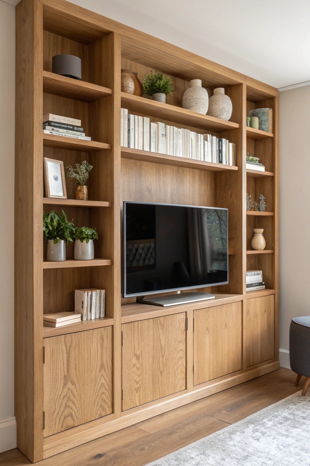 Elevate your space with a custom built-in bookcase—where technology meets timeless craftsmanship.