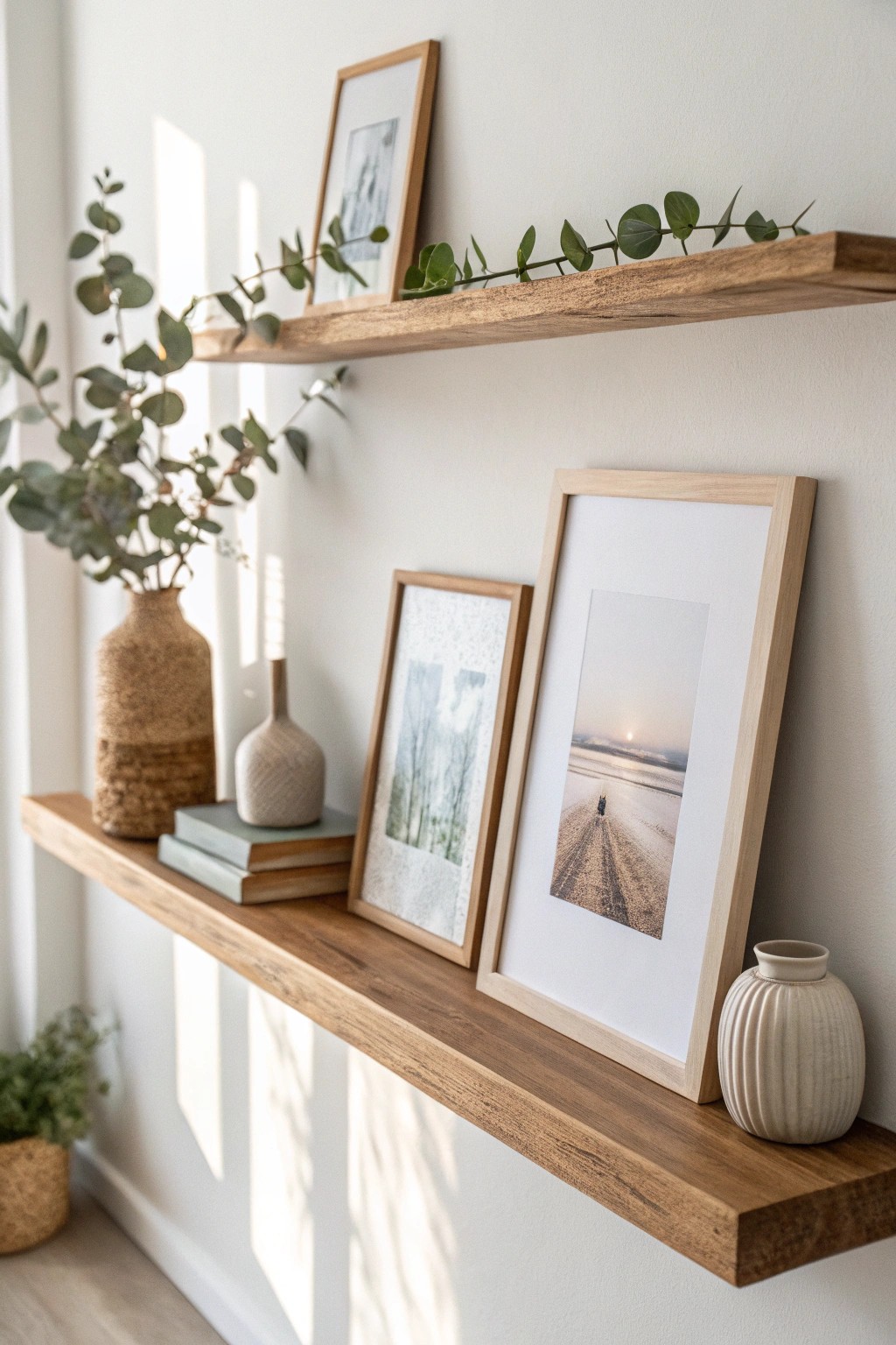 Effortlessly curated: a floating shelf art gallery for ever-changing inspiration.