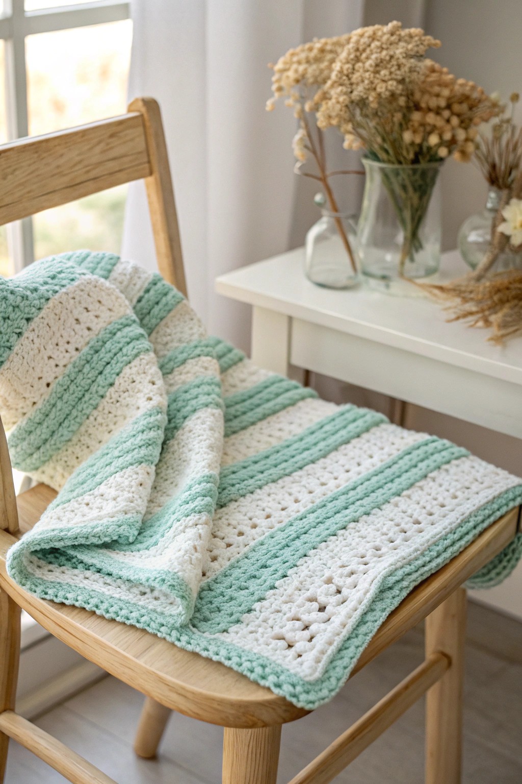 Beginner-friendly striped crochet baby blanket: simple, soothing, and made with love.