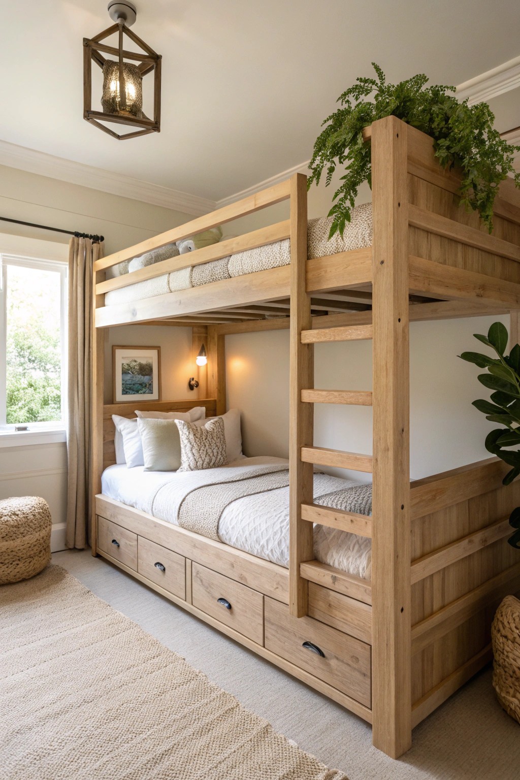 Balanced beauty: Symmetrical bunk beds for a harmonious kids’ room.