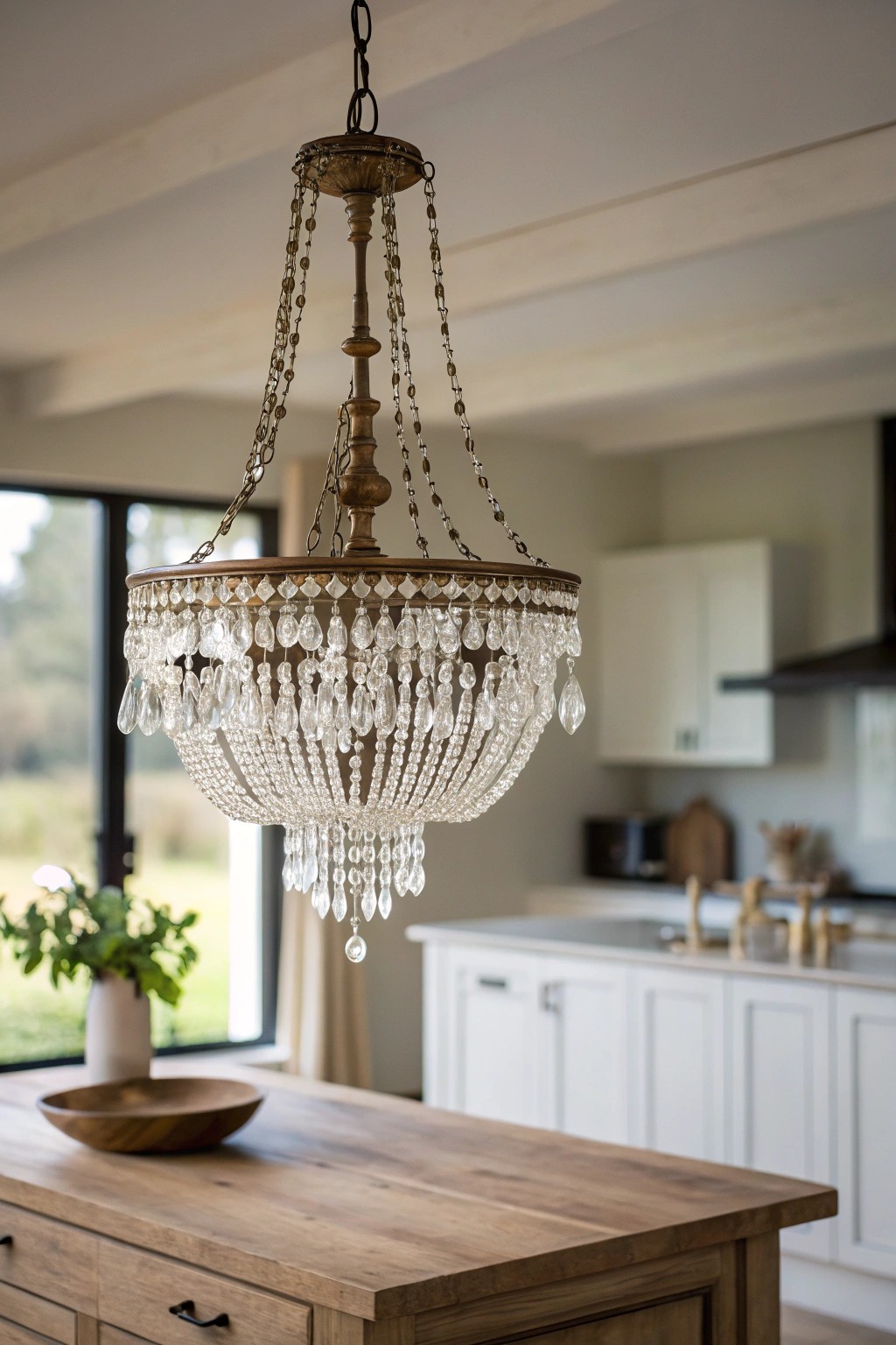 Elevate your kitchen island with a stunning statement chandelier—where simplicity meets artistry.