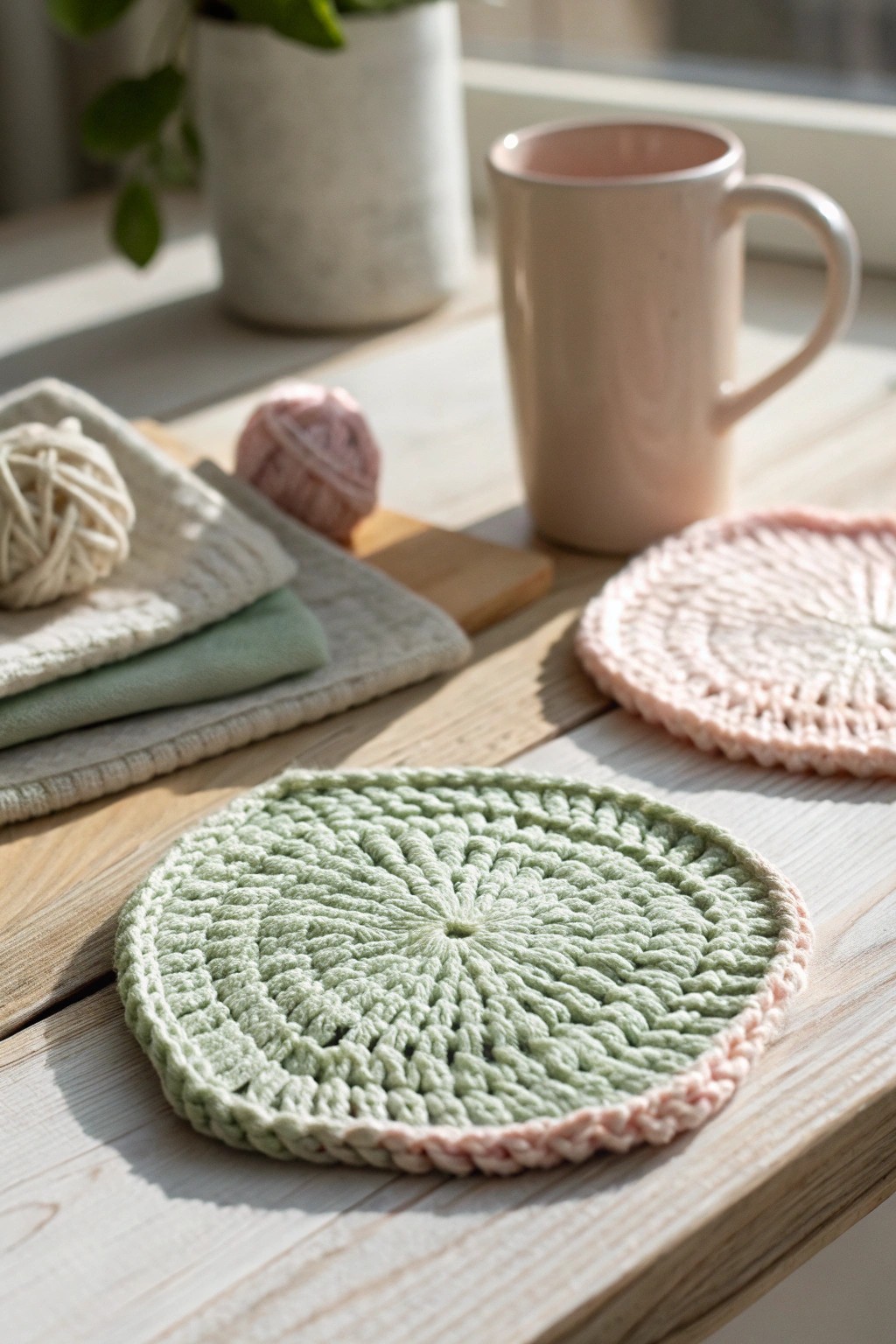 Handmade beauty: a cozy knitted coaster for every room.