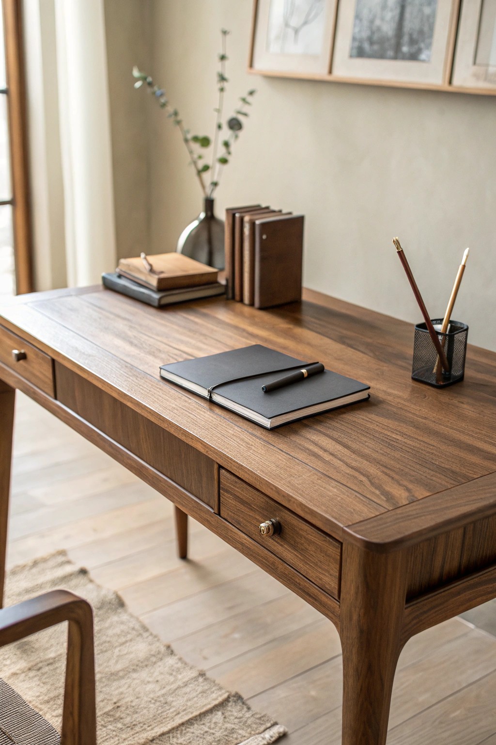 Make a statement: Elevate your office with a beautifully crafted walnut desk.