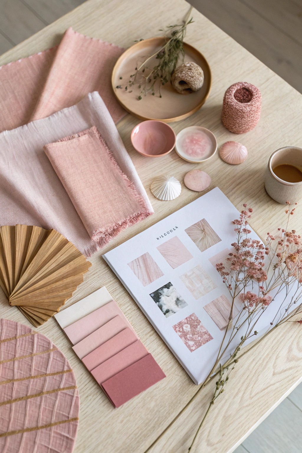 Monochrome mood board magic: explore endless blush pink textures for serene inspiration.