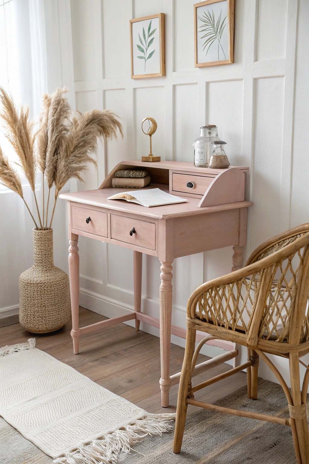 Chalk-painted vintage desk: where cozy matte texture meets effortless Scandinavian charm.