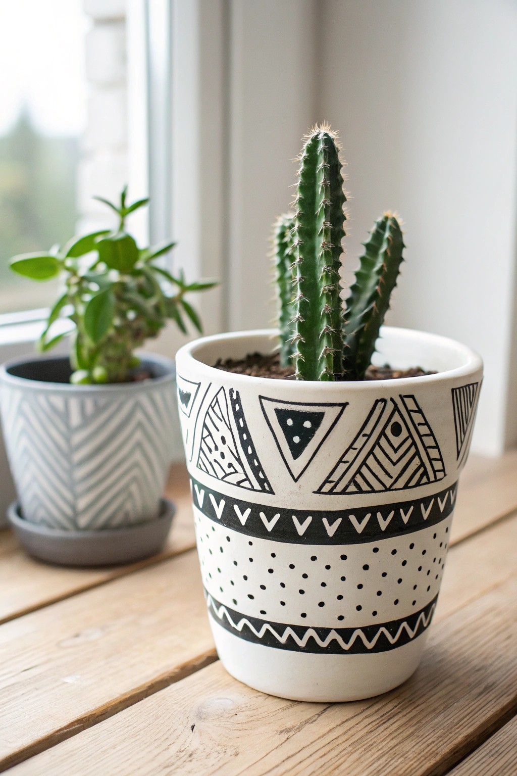 Chic simplicity: A modern black & white hand-painted pot brings effortless style to any space.